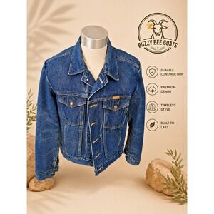RUSTLER DENIM TRUCKER JACKET VINTAGE BLUE USA WESTERN LARGE WORKWEAR